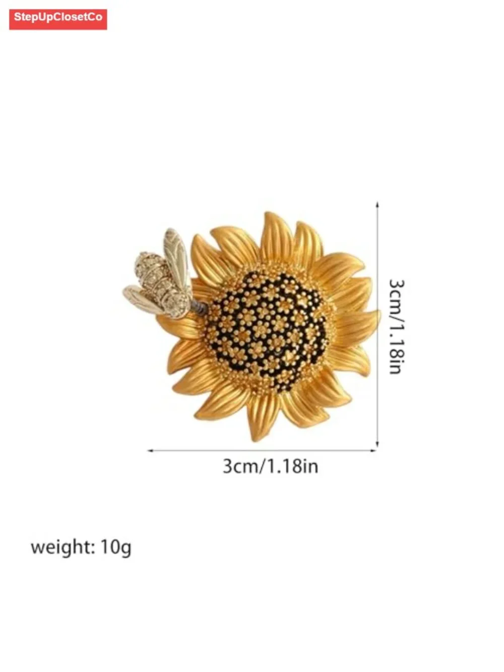 Crystal Rhinestone Sunflower Brooch Vintage Enamel Bee Pin 3D Floral Jewelry